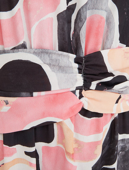 Robe imprimé abstrait à taille élastiquée - Noir - 3