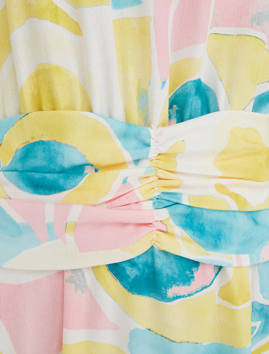 Robe imprimé abstrait à taille élastiquée - Jaune - 3