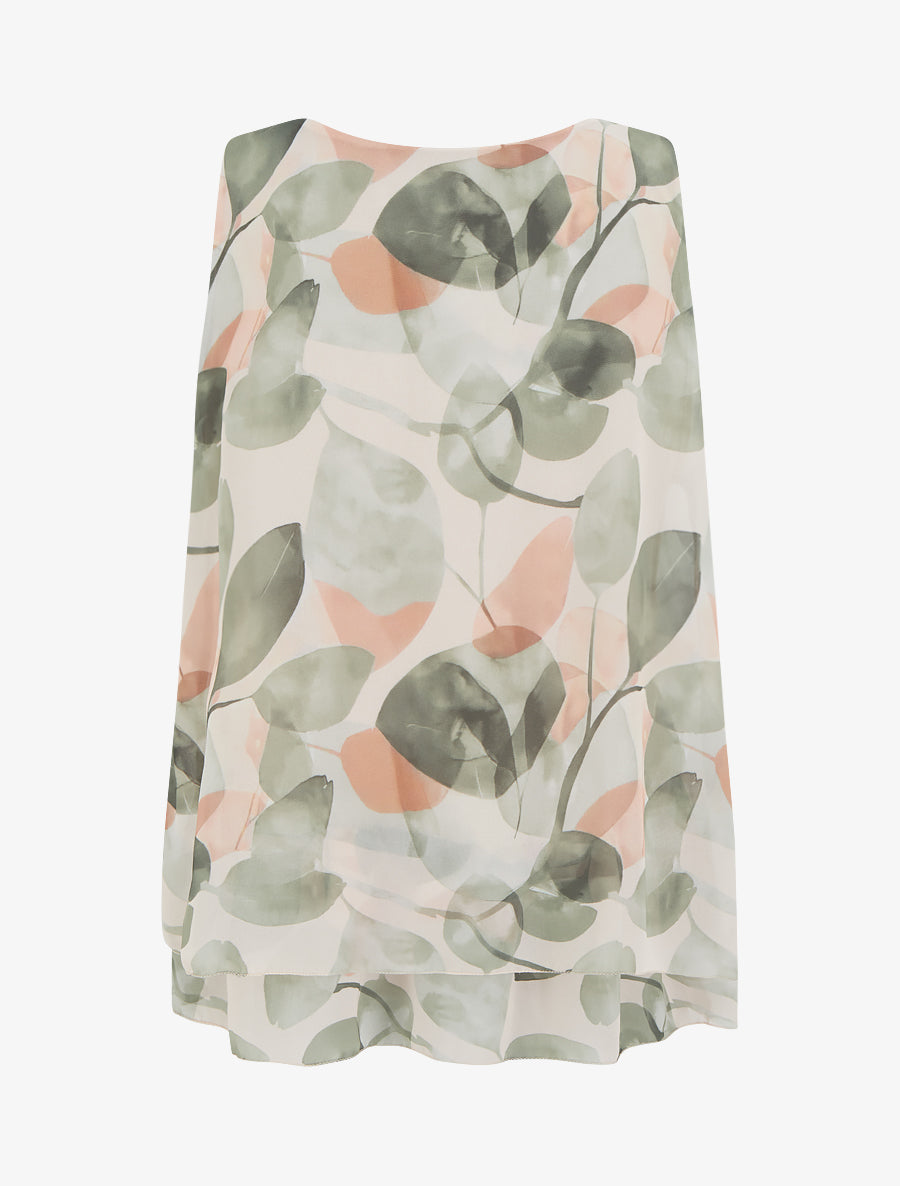 Top imprimé feuilles à bords volantés - Kaki - 2