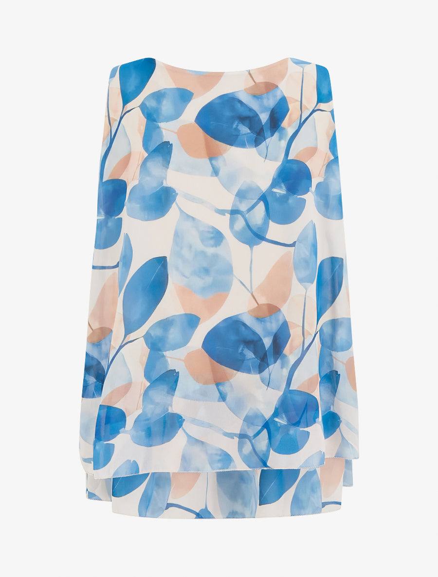 Top imprimé feuilles à bords volantés - Bleu - 2