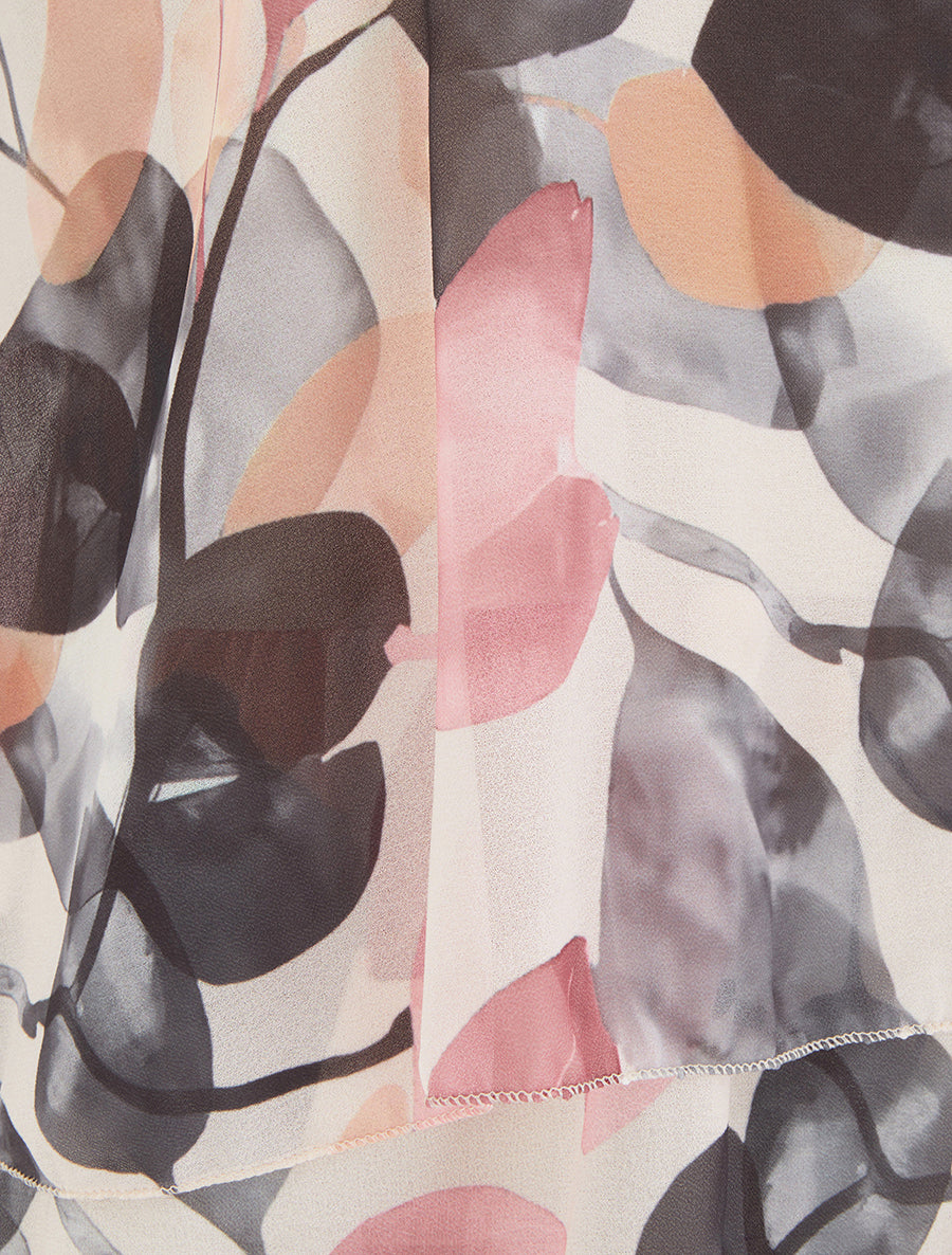 Top imprimé feuilles à bords volantés - Noir - 3