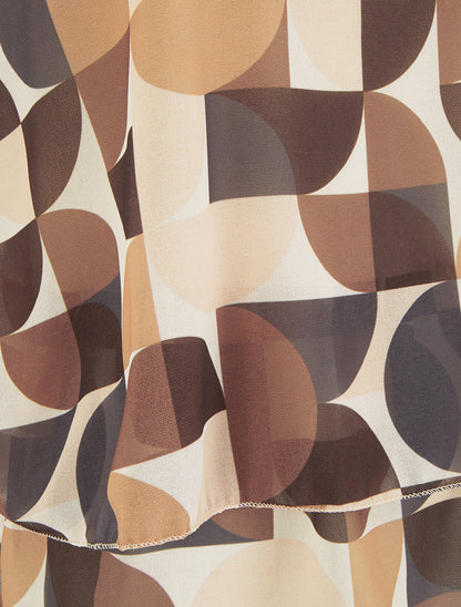 Top imprimé graphique à bords volantés - Marron - 3