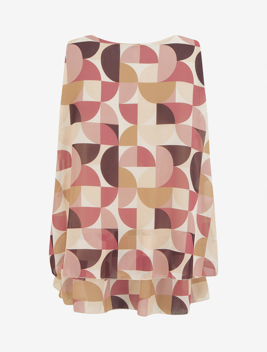 Top imprimé graphique à bords volantés - Vieux rose - 2