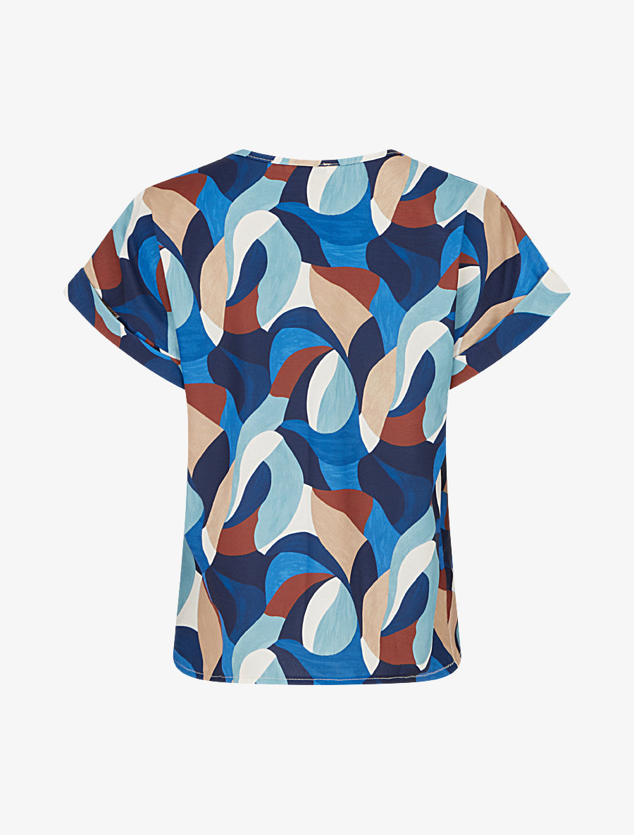 Top imprimé abstrait à manches courtes - Bleu - 2
