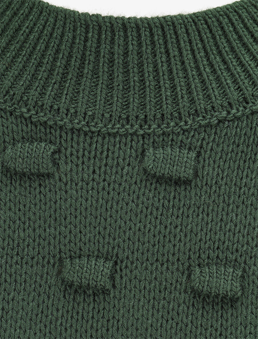 Pull en maille à rectangles en relief - Vert sapin - 3