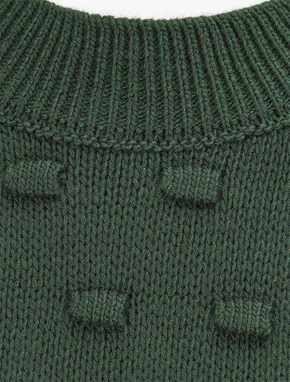 Pull en maille à rectangles en relief - Vert sapin - 3