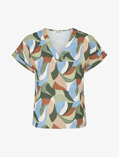 Top imprimé abstrait à manches courtes - Kaki - 1