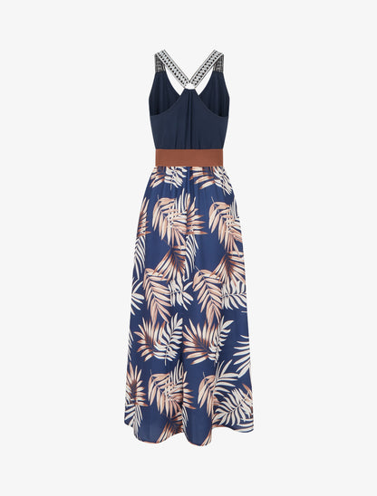 Robe longue imprimé feuillage - Camel - 2