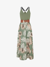 Robe longue imprimé feuillage - Kaki - 1