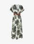Robe longue manches courtes imprimé feuillage - Kaki - 1