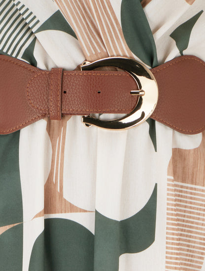 Robe longue manches courtes imprimé graphique - Kaki - 3