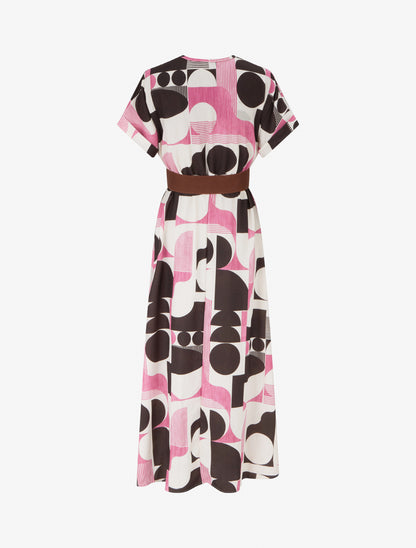 Robe longue manches courtes imprimé graphique - Marron - 2