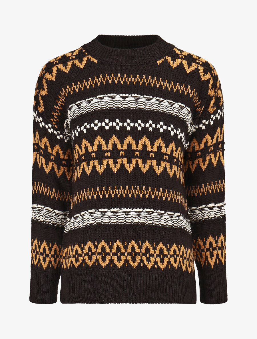 Pull en maille imprimé fantaisie - Noir - 4