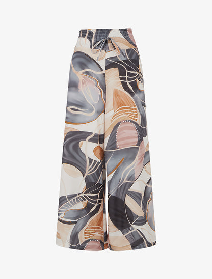 Pantalon imprimé abstrait à taille élastiquée - Noir - 1