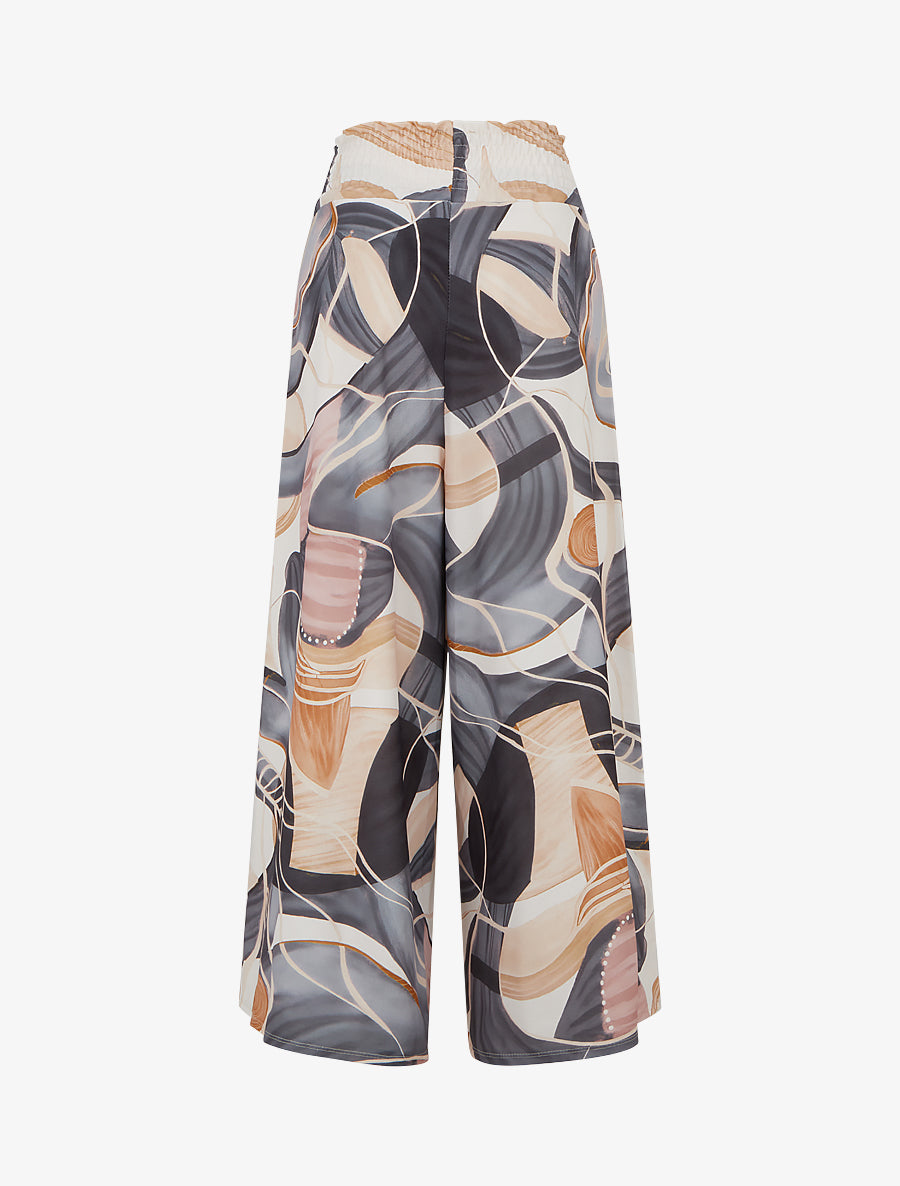 Pantalon imprimé abstrait à taille élastiquée - Noir - 2