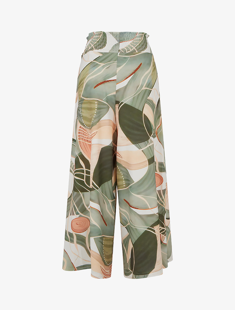 Pantalon imprimé abstrait à taille élastiquée - Kaki - 2