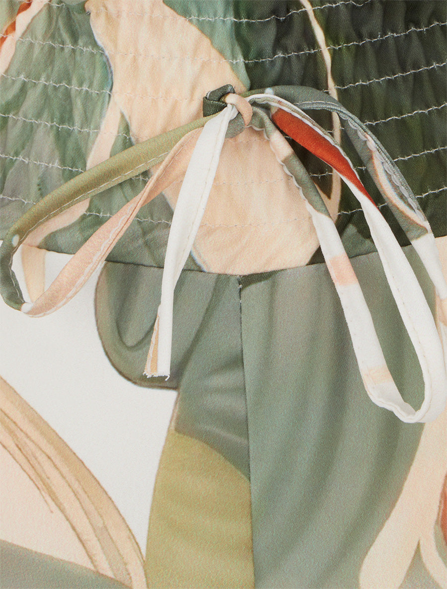 Pantalon imprimé abstrait à taille élastiquée - Kaki - 3