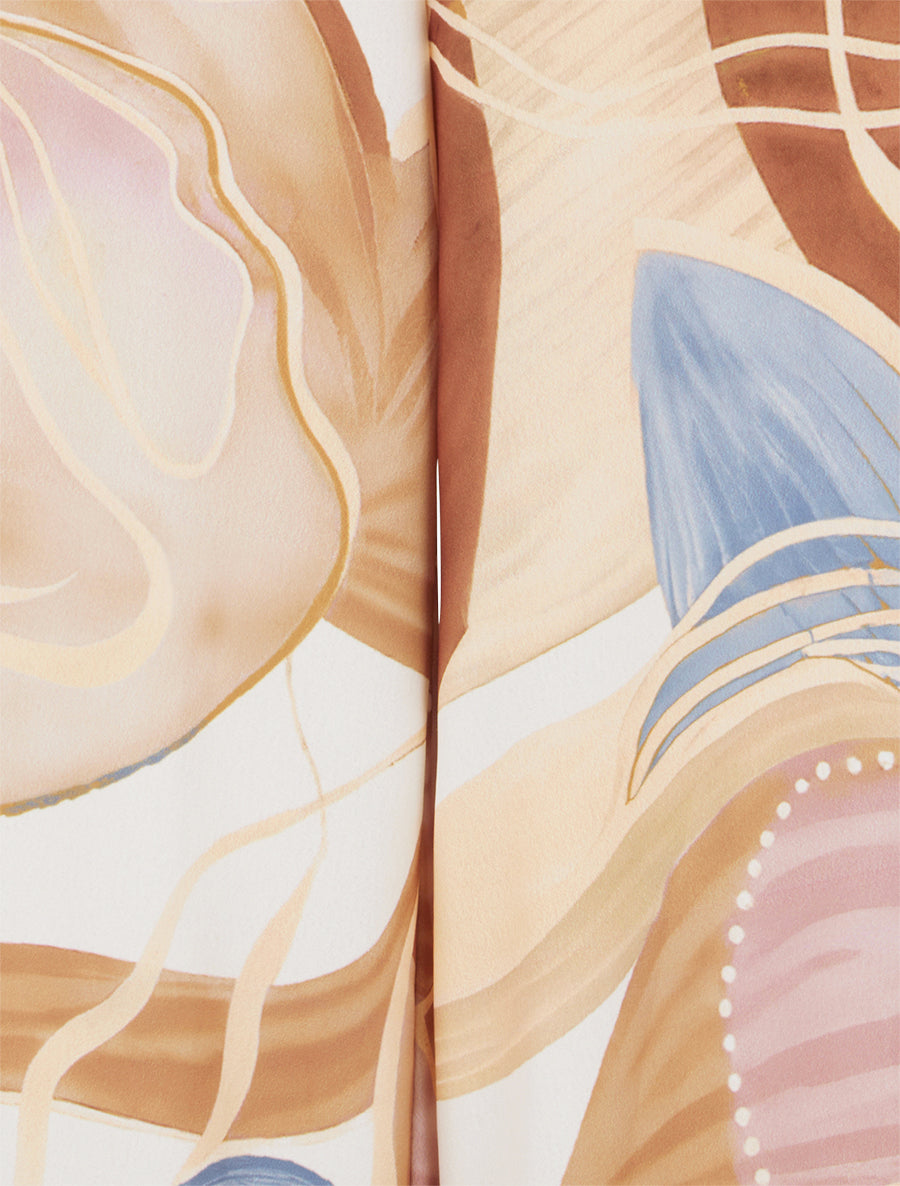 Pantalon imprimé abstrait à taille élastiquée - Camel - 3