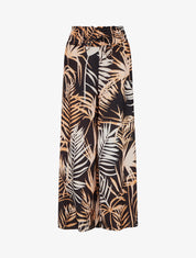 Pantalon imprimé feuillage à taille élastiquée - Noir - 1