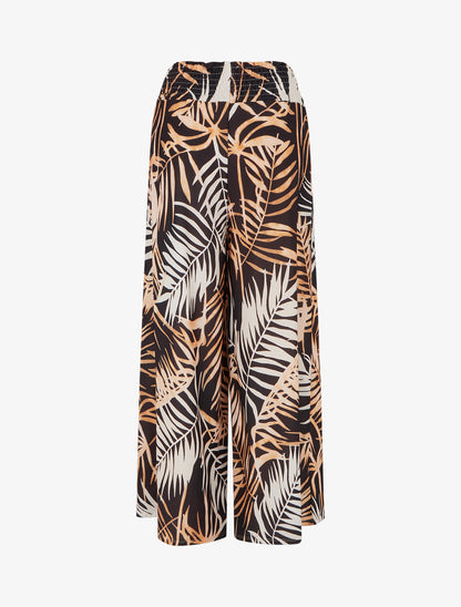 Pantalon imprimé feuillage à taille élastiquée - Noir - 2