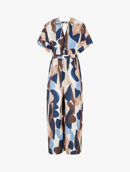 Combinaison imprimé abstrait à taille élastiquée - Marine - 2