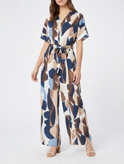 Abstrakt bedruckter Overall mit elastischer Taille - Marine