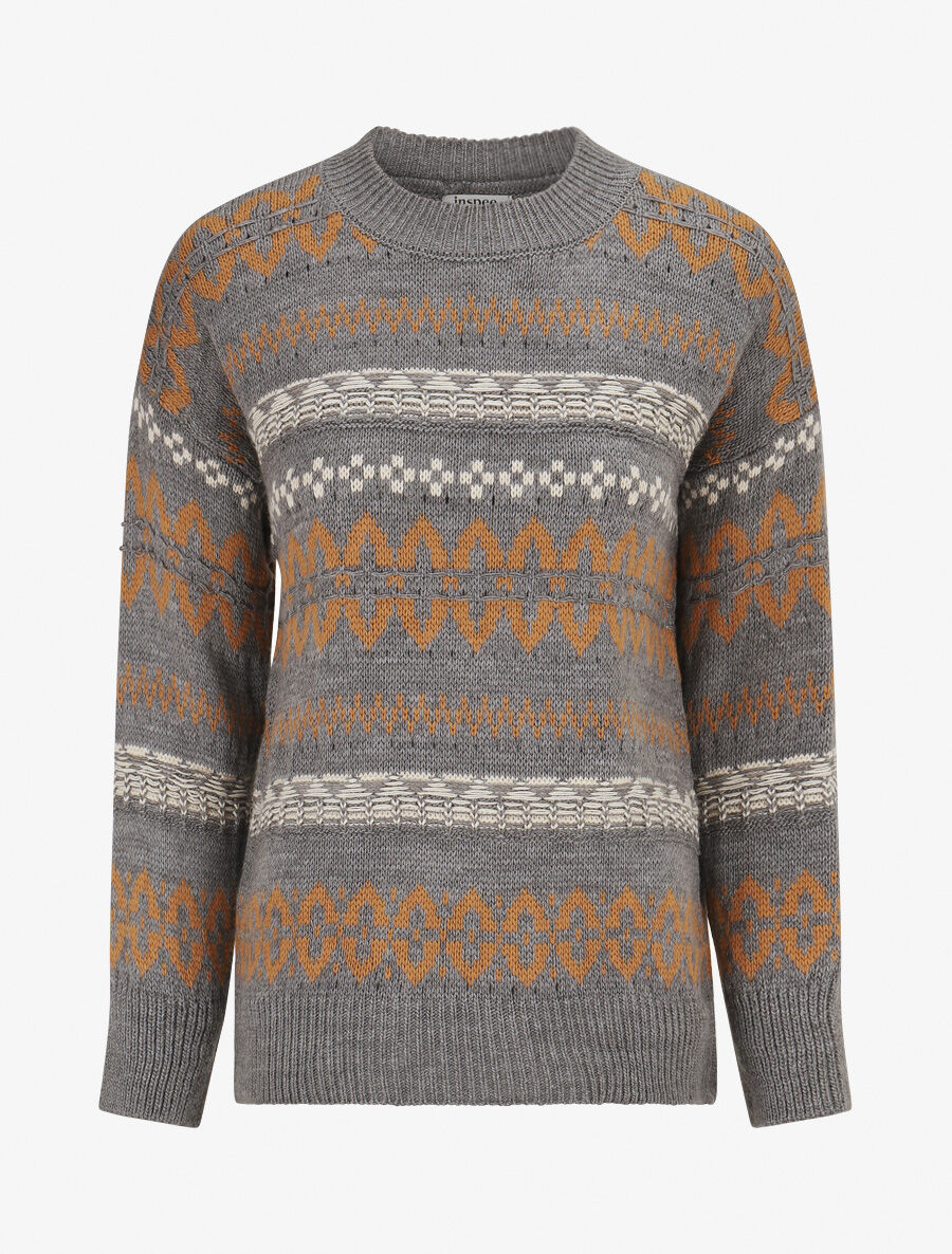 Pull en maille imprimé fantaisie - Gris foncé - 4