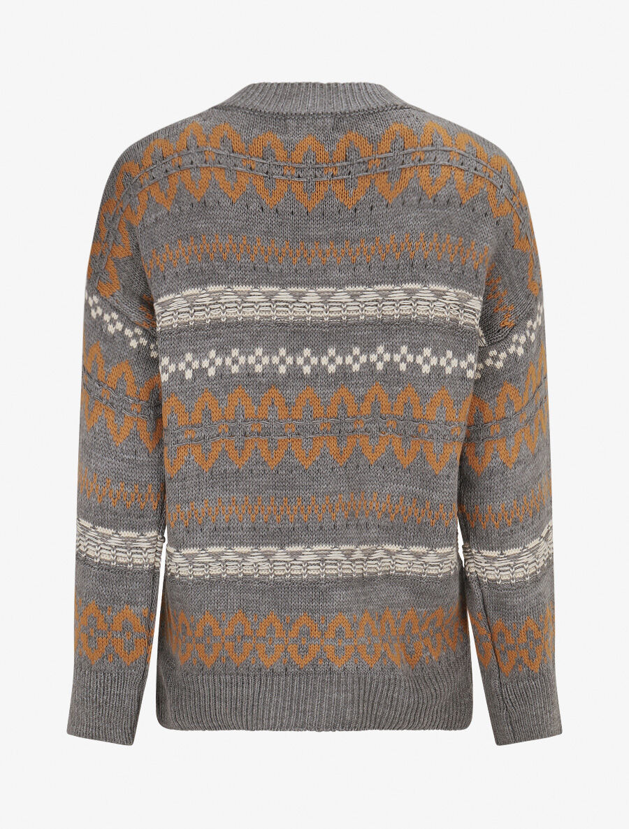 Pull en maille imprimé fantaisie - Gris foncé - 2