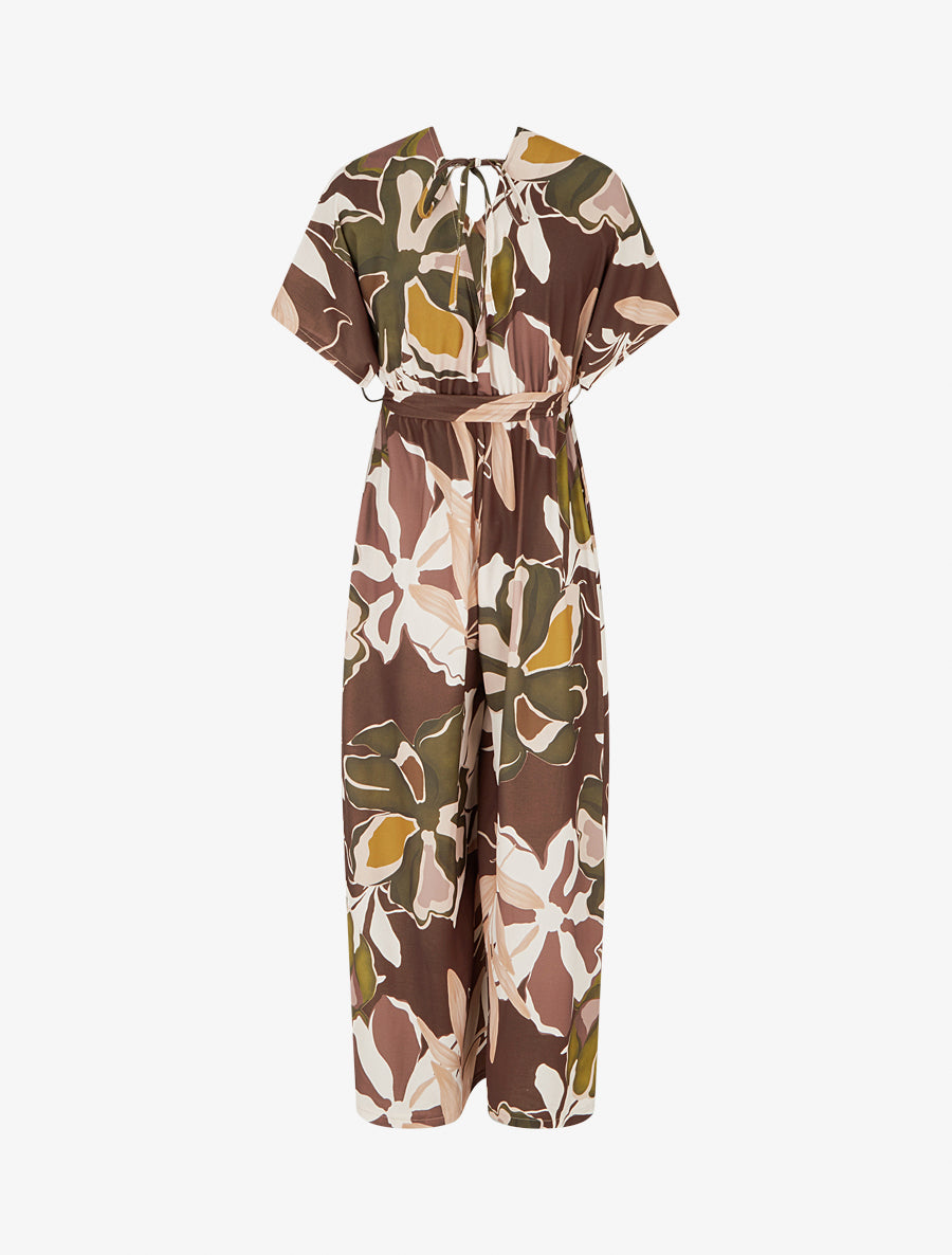 Combinaison imprimé floral à taille élastiquée - Marron - 2