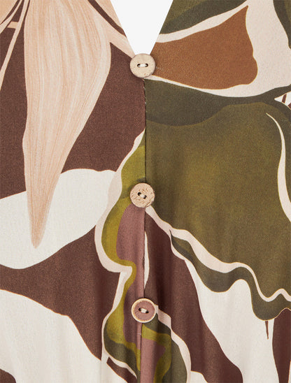 Combinaison imprimé floral à taille élastiquée - Marron - 3