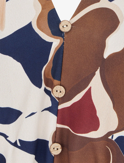 Combinaison imprimé floral à taille élastiquée - Marine - 3