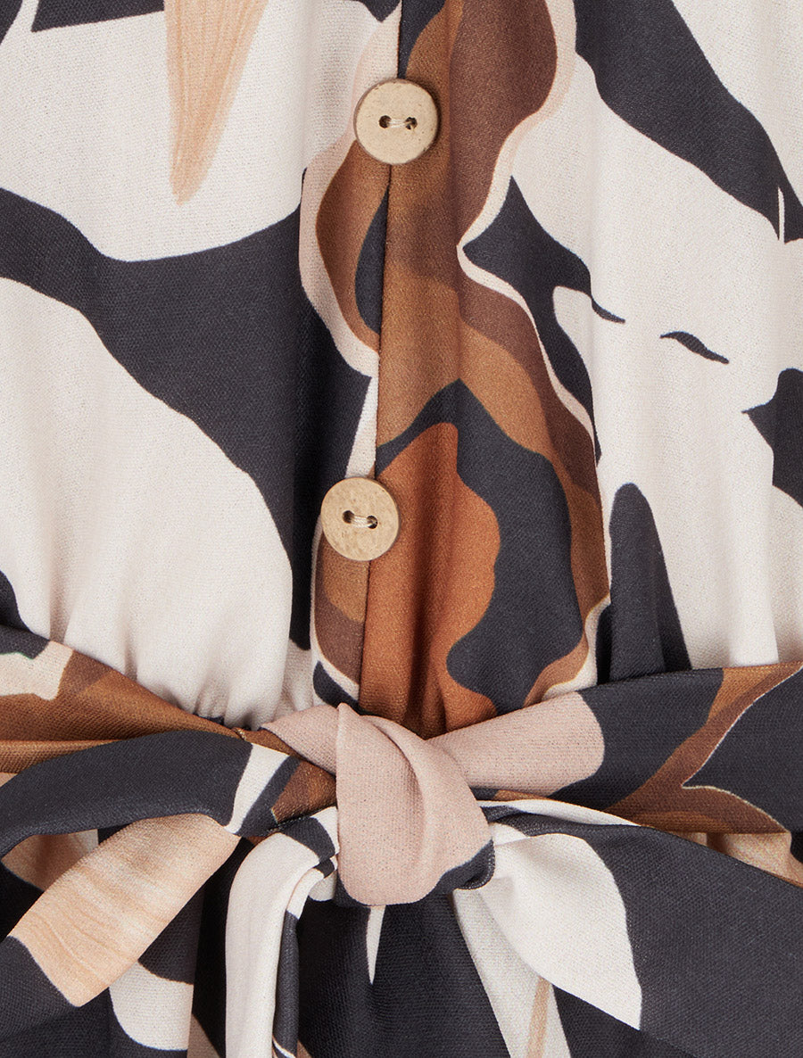 Combinaison imprimé floral à taille élastiquée - Noir - 3