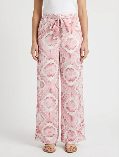 Elastische Hose mit abstraktem Muster - Rose
