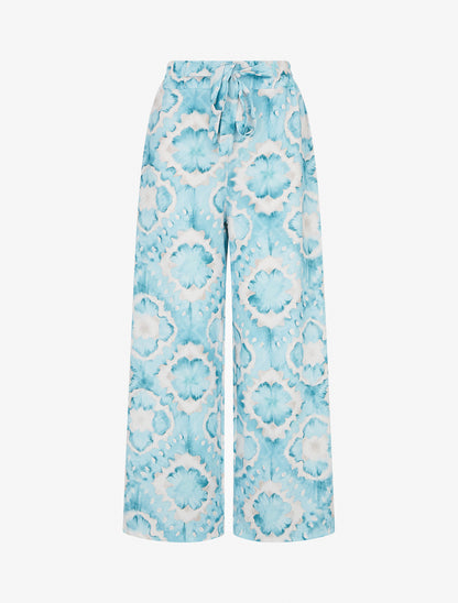 Pantalon élastiquée imprimé abstrait - Turquoise - 1