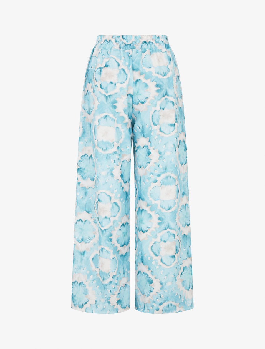 Pantalon élastiquée imprimé abstrait - Turquoise - 2