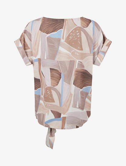 Top à nouer imprimé abstrait - Beige - 2