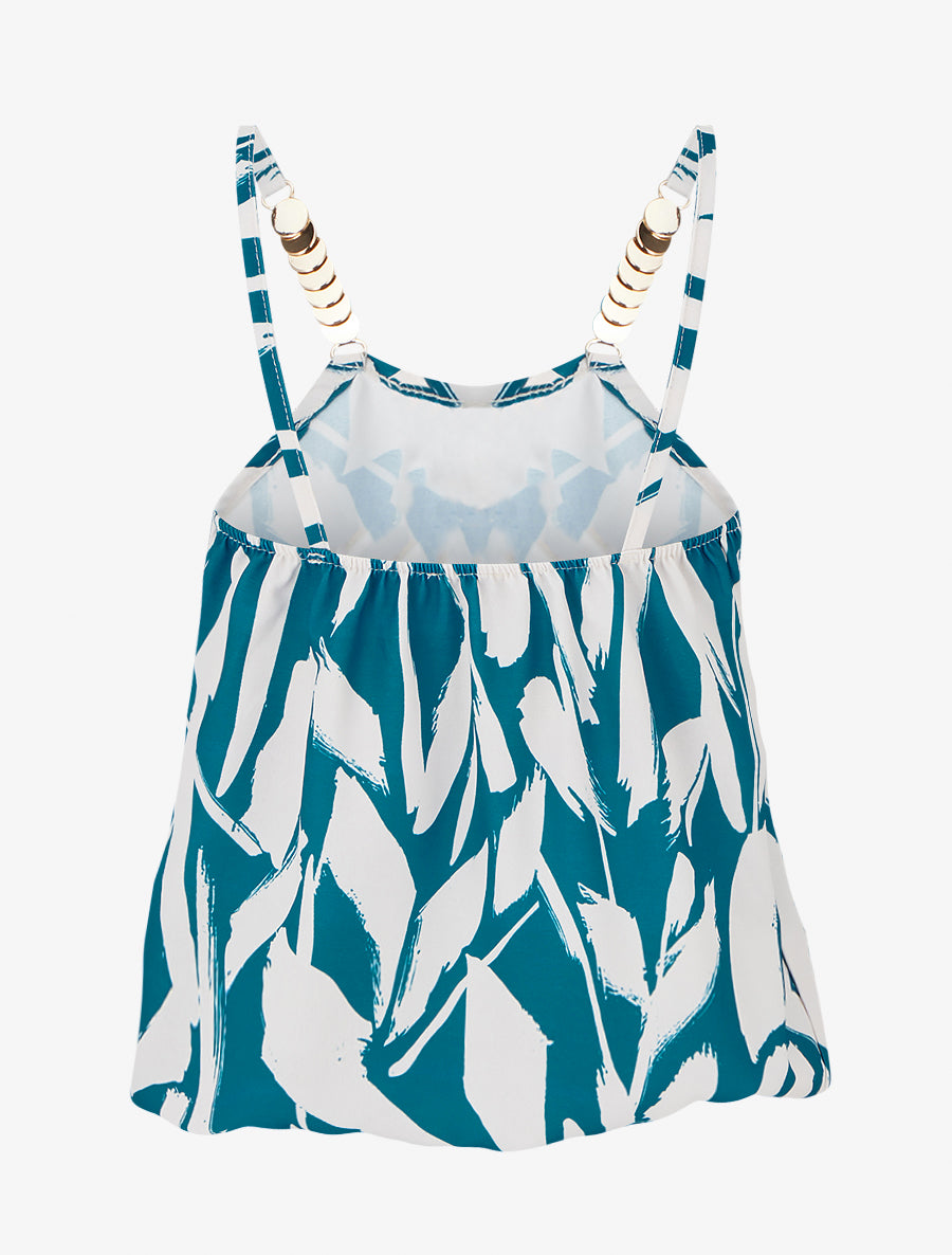 Caraco imprimé graphique à bretelles bijoux - Bleu canard - 2