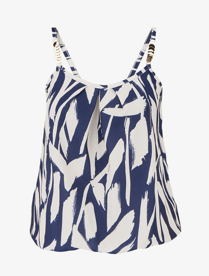 Caraco imprimé graphique à bretelles bijoux - Marine - 1