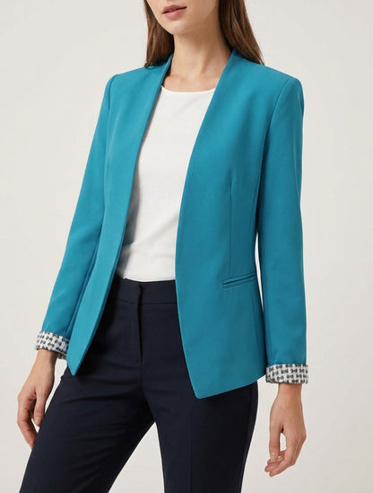 Gerade geschnittener Blazer mit Schulterpolstern - Türkis