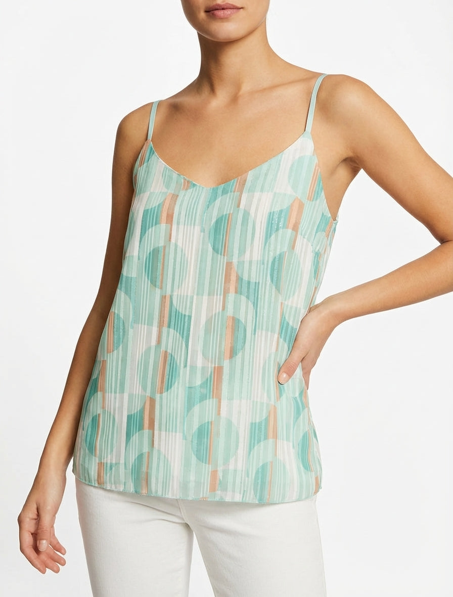 Gerade geschnittener Camisole mit schillerndem geometrischem Muster - Wassergrün