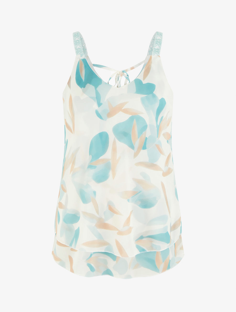 Caraco imprimé feuillages à bretelles brodées - Vert d&