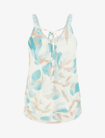 Caraco imprimé feuillages à bretelles brodées - Vert d&