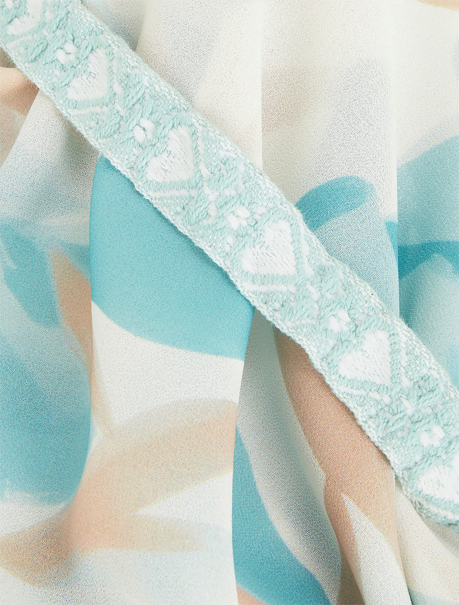 Caraco imprimé feuillages à bretelles brodées - Vert d&