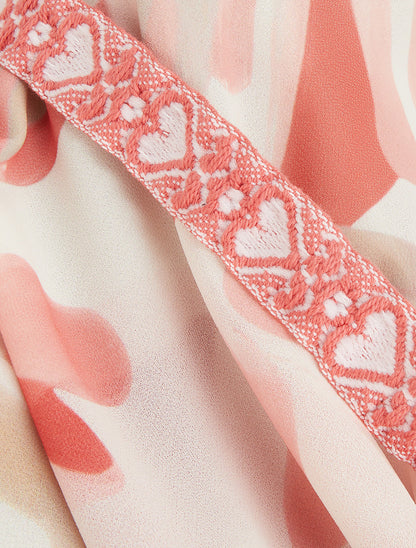 Caraco imprimé feuillages à bretelles brodées - Corail - 3