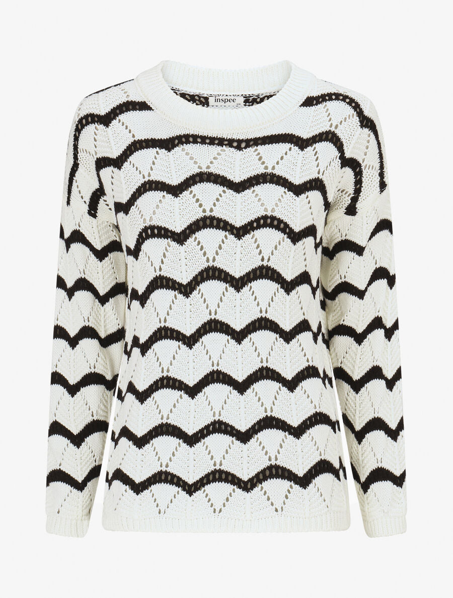 Pull ajouré à vagues stylisées - Blanc - 1