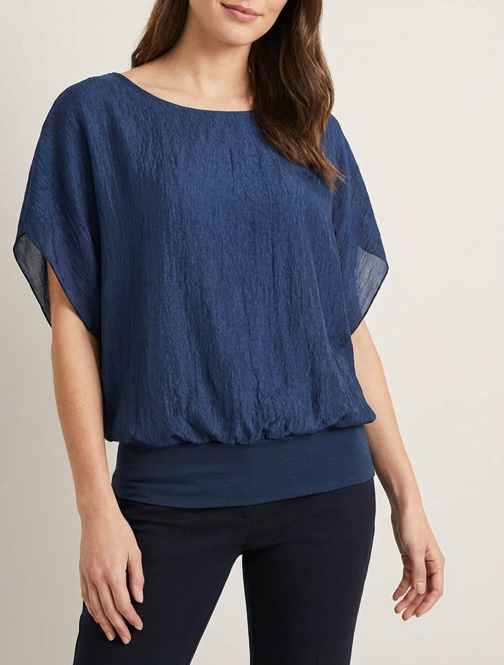 Top aus strukturiertem Stoff - Dunkelblau