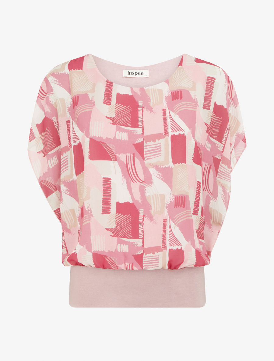 Top boule manches courtes imprimé graphique - Rose - 1