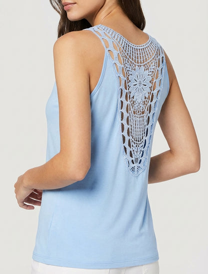 Gerade geschnittener Tanktop mit Rückseite aus Häkelarbeit - Himmelblau