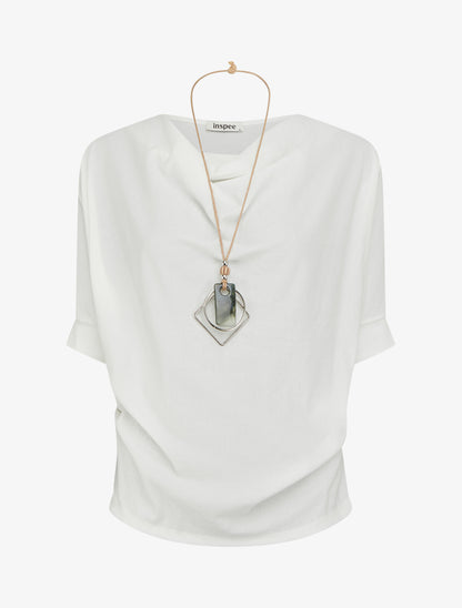 Top manches courtes effet lin à col bénitier - Blanc - 1