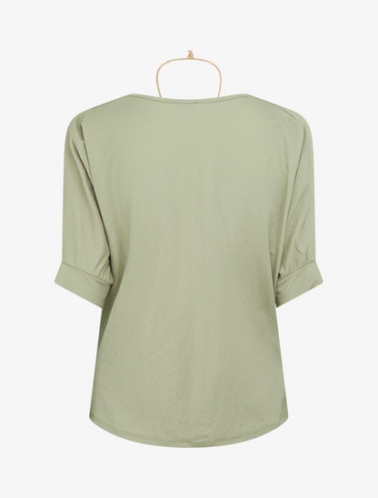 Top manches courtes effet lin à col bénitier - Vert olive - 2